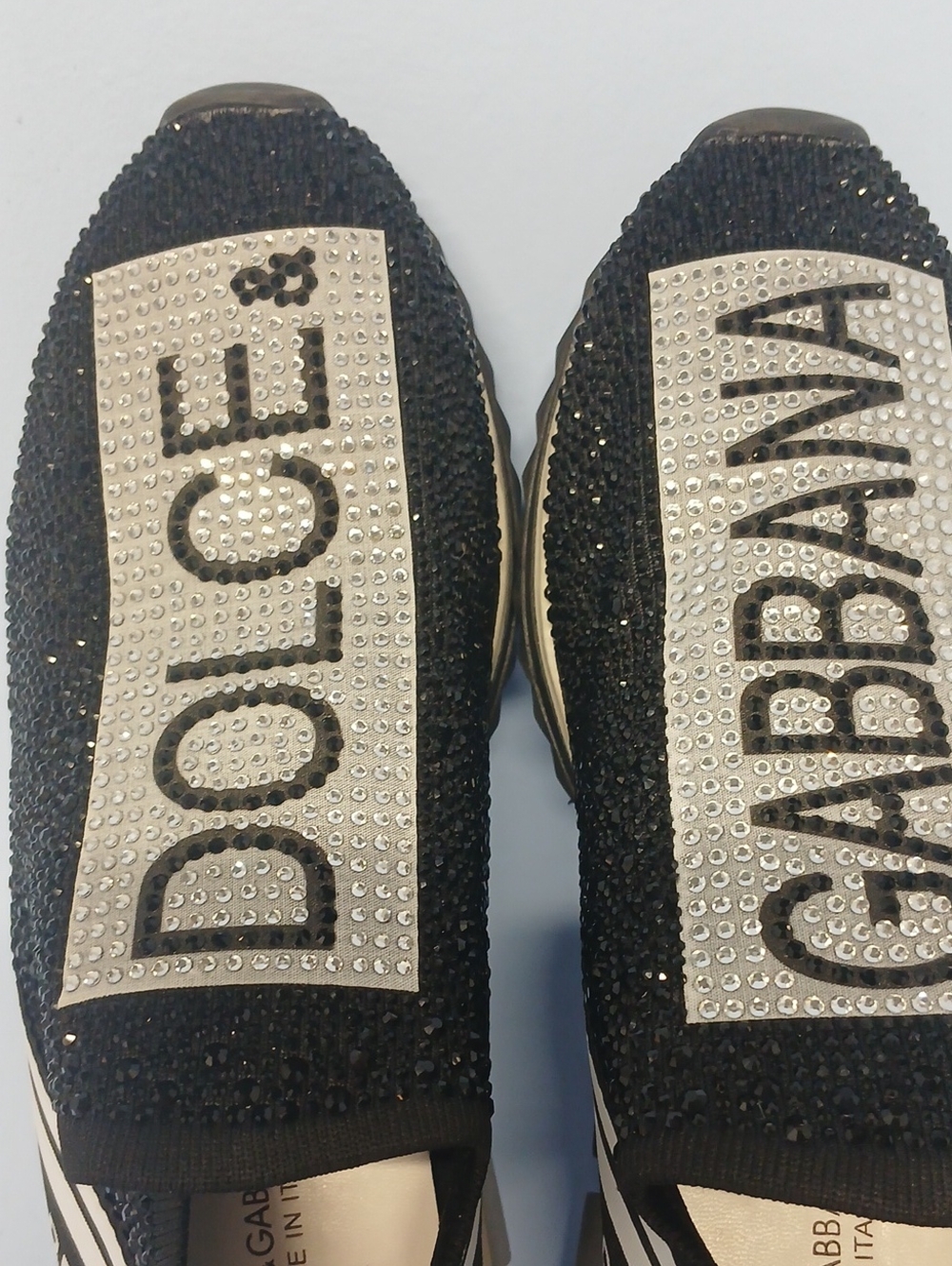 Dolce & Gabbana Black & White Crystal Logo Slip-On Sneakers Euro 41 US 10-10.5 - Picture 3 of 15